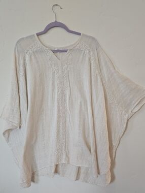 Cost Plus World Market Cream Embroidered Flowy Tunic